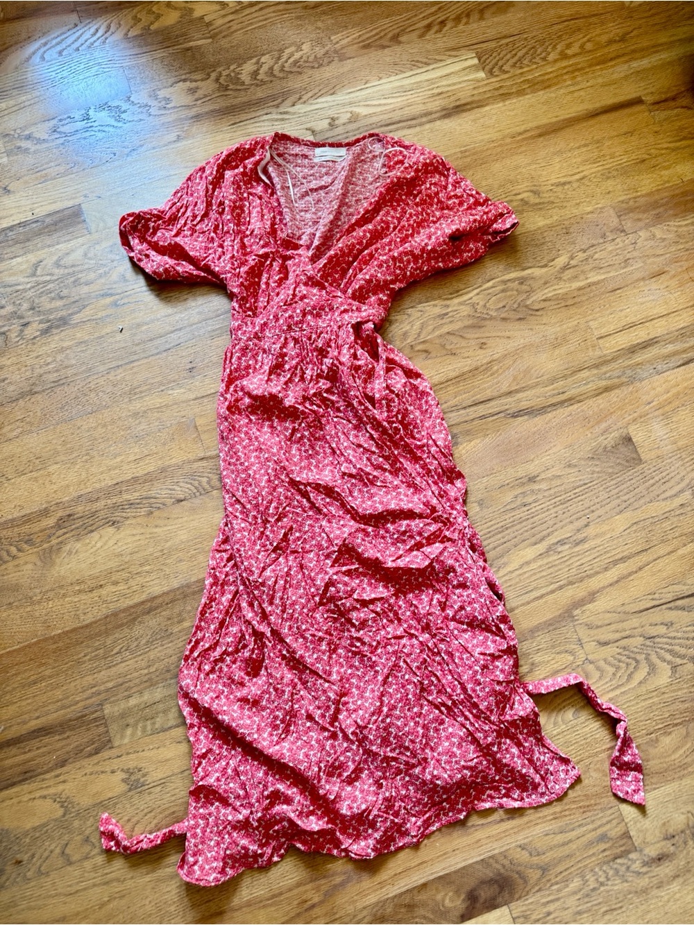 Red Floral Wrap Dress - Unknown Brand